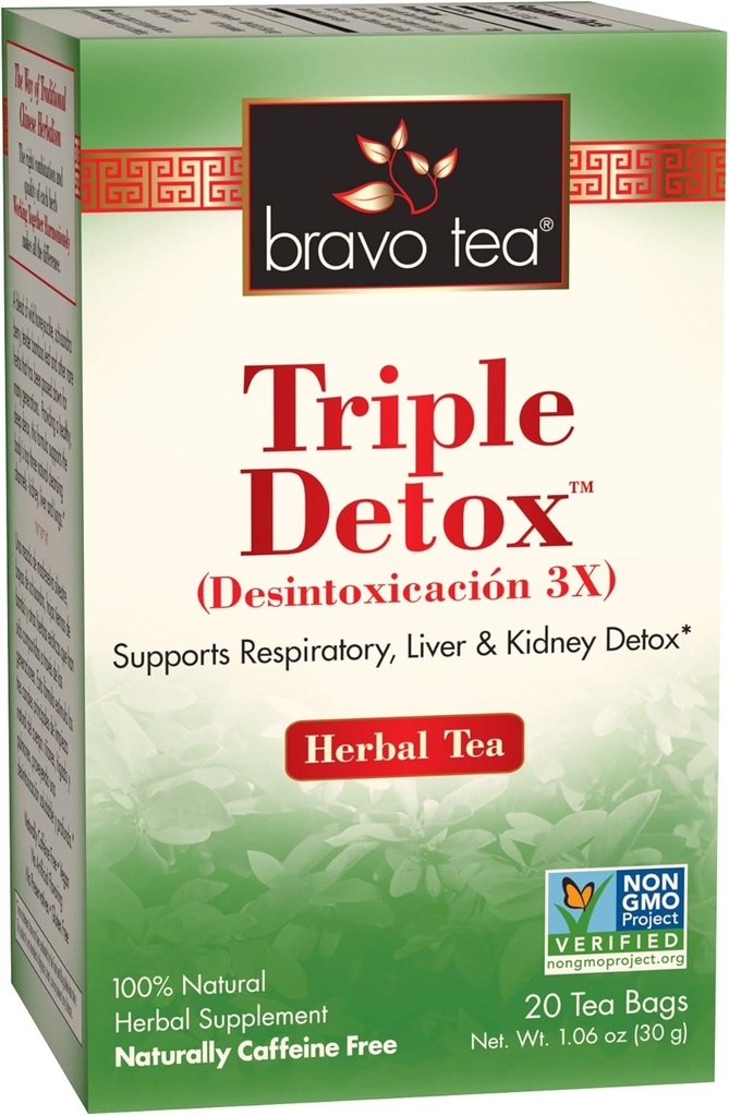 Bravo Tea Triple Detox билков чай Кофеин безплатно, 20 Чаши чай