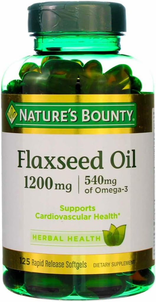 Nature's Bounty Flaxseed Oil 1200 mg, Rapid Release Softgels, Natural, White, 125 Count, Pack of 2