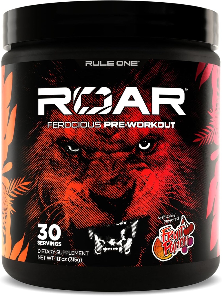 Aturan 1 R1 Roar - Pre-Workout Powder dengan Creatine, Beta- Alanine, Citrulline, Electrolite & Caffeine (30 Hamba, Fruit Punch)