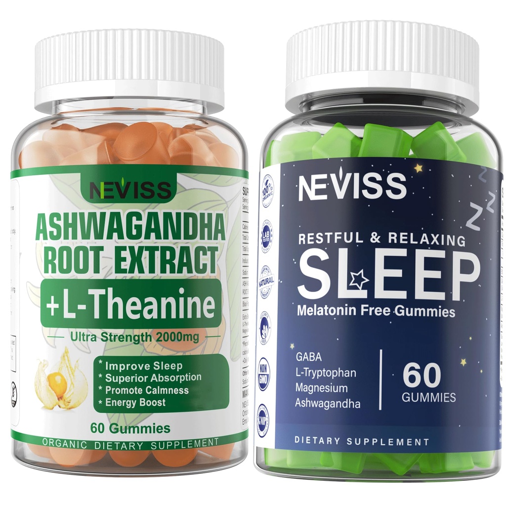 NEVISS Melatonin Free Sleep Gummies + Ashwagandha Gummies 2000mg