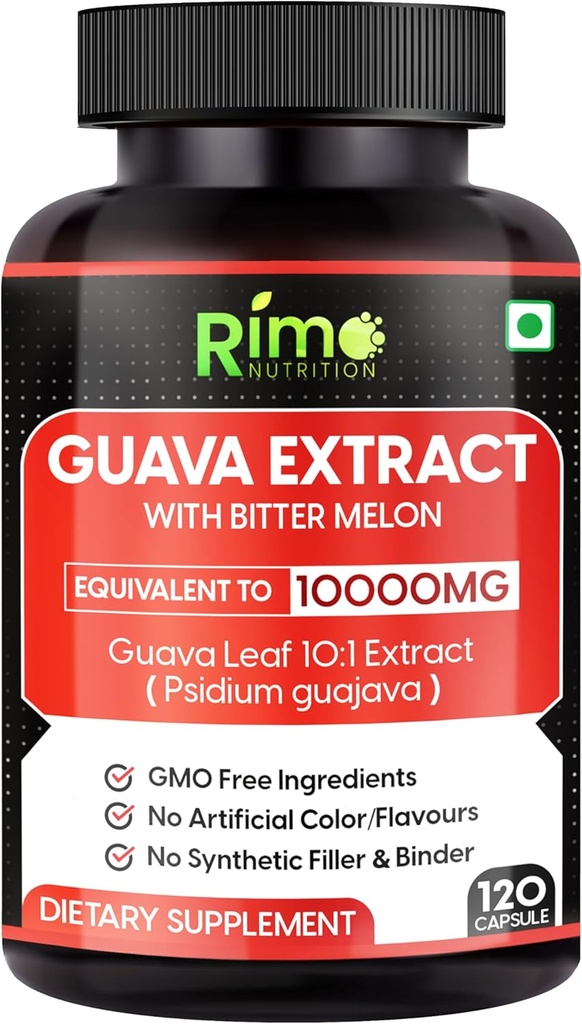Extrait de Guava Leaf avec Bitter Melon 120 Capsules de Veg 1000 mg par portion (120 Capsules, Guava)