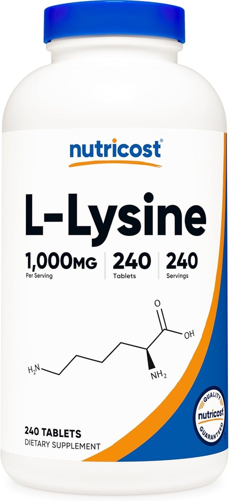Nutricost L-Lysine 1000mg, 240 정제 - 글루텐 무료, 비 GMO 및 채식 친화적 인