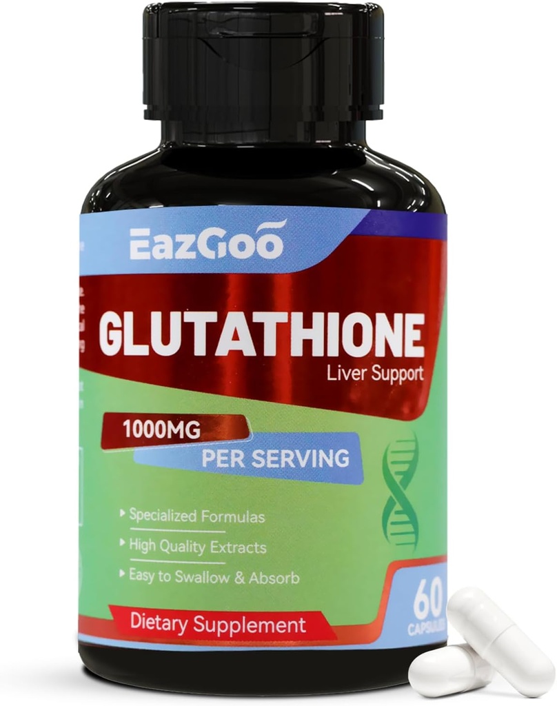 Glutathione supplement 1000mg Antioxidant supplement - Premium Vegan Formula for Immune Support, Skin Brightening " Liver Detox — Allergen-Free, Non-GMO, Effective Wellness Boost (60 Capsules)
