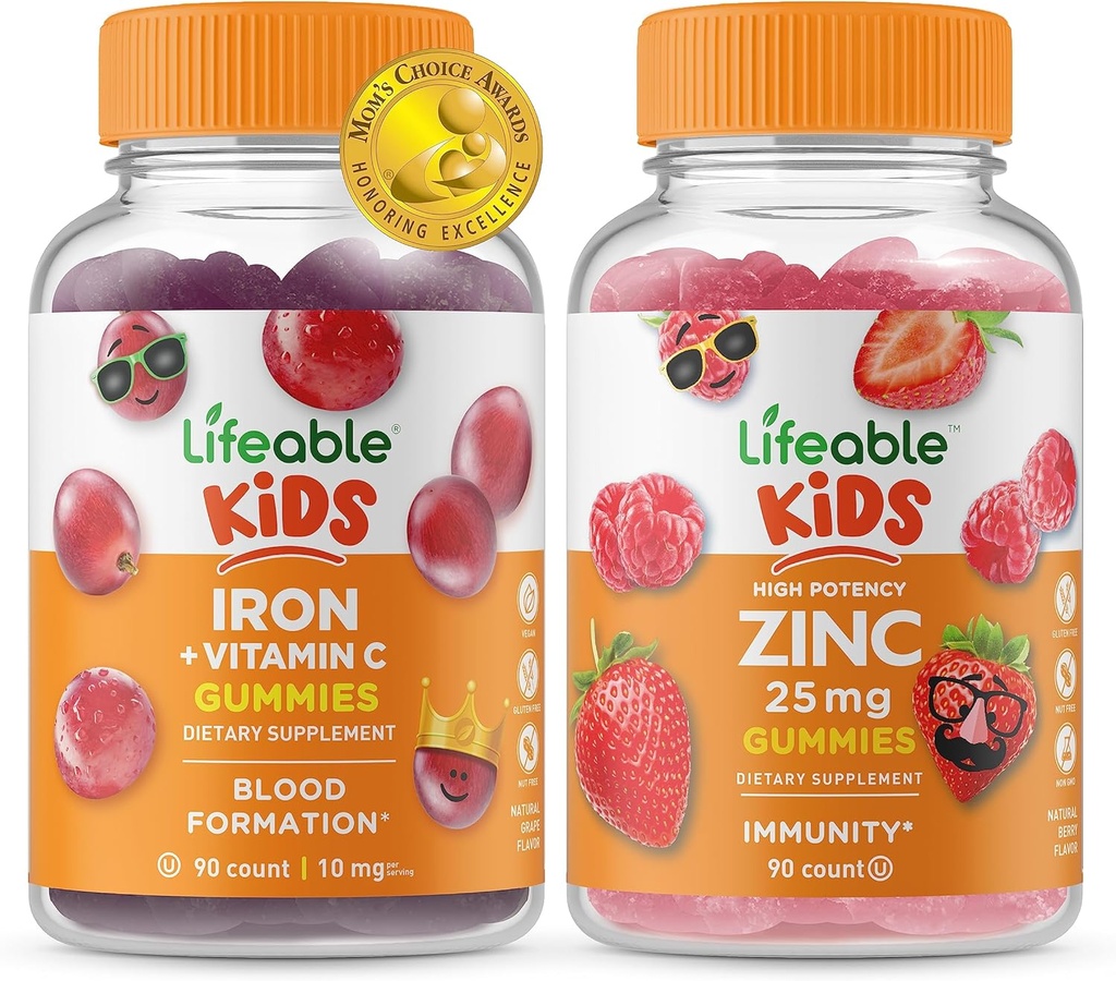 Življenjski Iron & Vitamin C Otroci + Cink 25mg Otroci, Gummies Bundle - odličen okus, Vitamin dopolnilo, Gluten brezplačno, GSO brezplačno, Žvečljivi Gummy