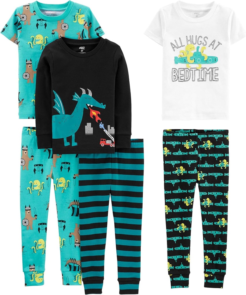 Обикновени радости от 6-Piece Snug Fit Cotton Pajama Set Carter's Boys