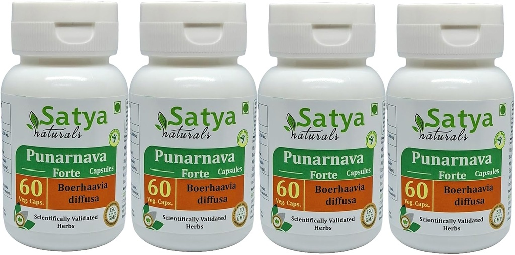 Punarnava Forte капсули 500 mg. 60 Veg. Капсула  готварска (Boerhaavia Diffusa) Екстракт капсули за мъже и жени  по Ayurvedic билкови добавки / Remedies  гон. 10:1 Форте (4 бутилки от 60 капсули)