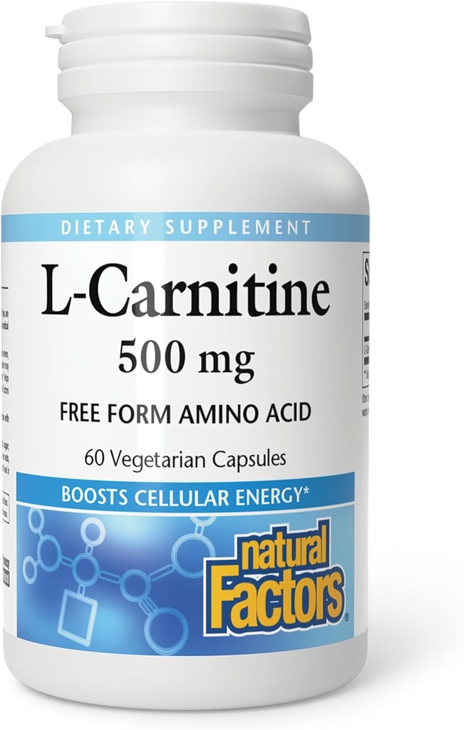 Fatores Naturais, L-Carnitina 500 mg, Suporte Energético, 60 Cápsulas (60 Servões)