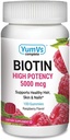 YUM-V's Biotin Gummies – High Potency Biotin Vitamins 5,000 mcg – Natural Raspberry Flavor Hair Vitamins – Kosher Hair Skin and Nails Gummies (100 Count)