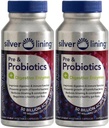 Silver Lining Pre & Probiotics + Digestive Enzymes | 50 Billion CFU/Active Cells | Digestive & Immune Function Support, Reduces Bloating | Shelf-Stable Formula | 240 Count (Pack of 2)