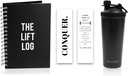 Stainless Steel Protein Shaker Bottle, Geïsoleerde waterfles met zwarte koolstofvezel Wrap & workout Journal met bladwijzer 6 maand Undated Daily Fitness Journal