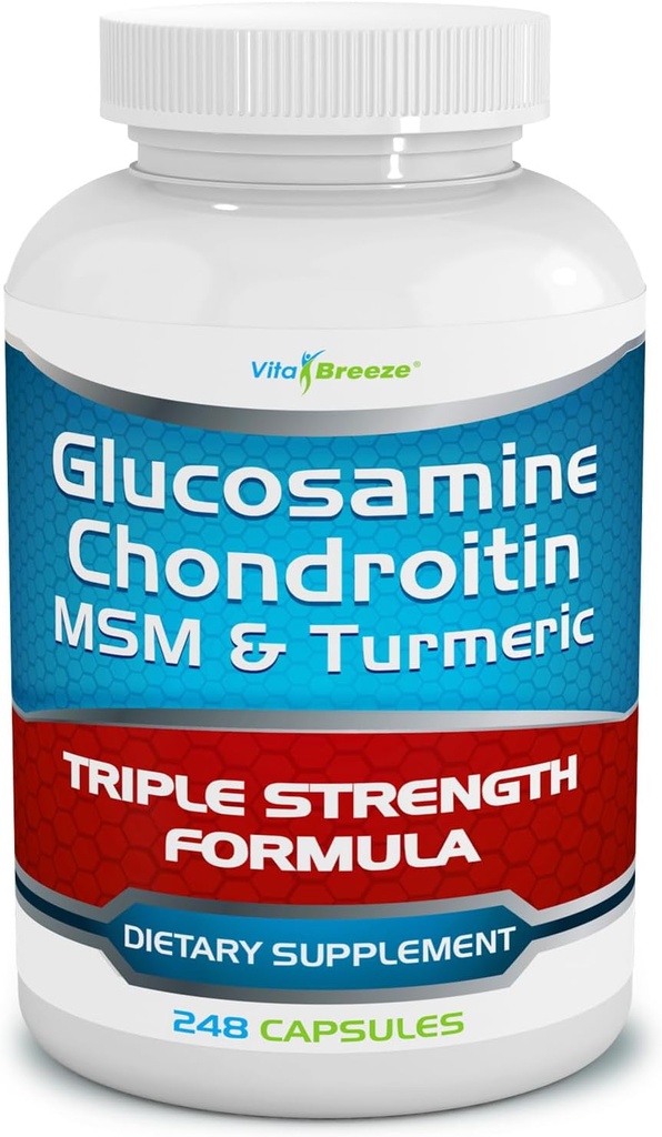Glucosamine Chondritine, MSM et supplément alimentaire curcuma - 248 capsules