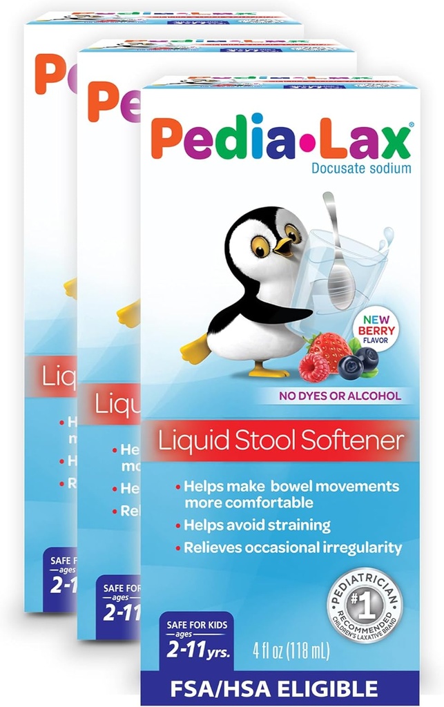Pedia-Lax Liquid Stool Weichmacher für Kinder, Alter 2-11, Berry Flavor, 4 Fl Oz (Pack mit 3) Verpackung kann variieren