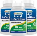 Mejores Naturales Acetyl L-Carnitine (ALCAR) 500mg, 120 Capsules, 120 Serviciones - No GMO y Gluten Gratis, 1 Cápsula por Ser (3 Pack)