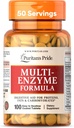 Puritan's Pride Multi-Enzyme Formula, Aiuto Digestivo per Proteine, Grassi e Carboidrati, Supplemento dietetico per la digestione e il supporto di Gut sano, 50 giorni di alimentazione, 100 Facile da ingoiare compresse rivestite