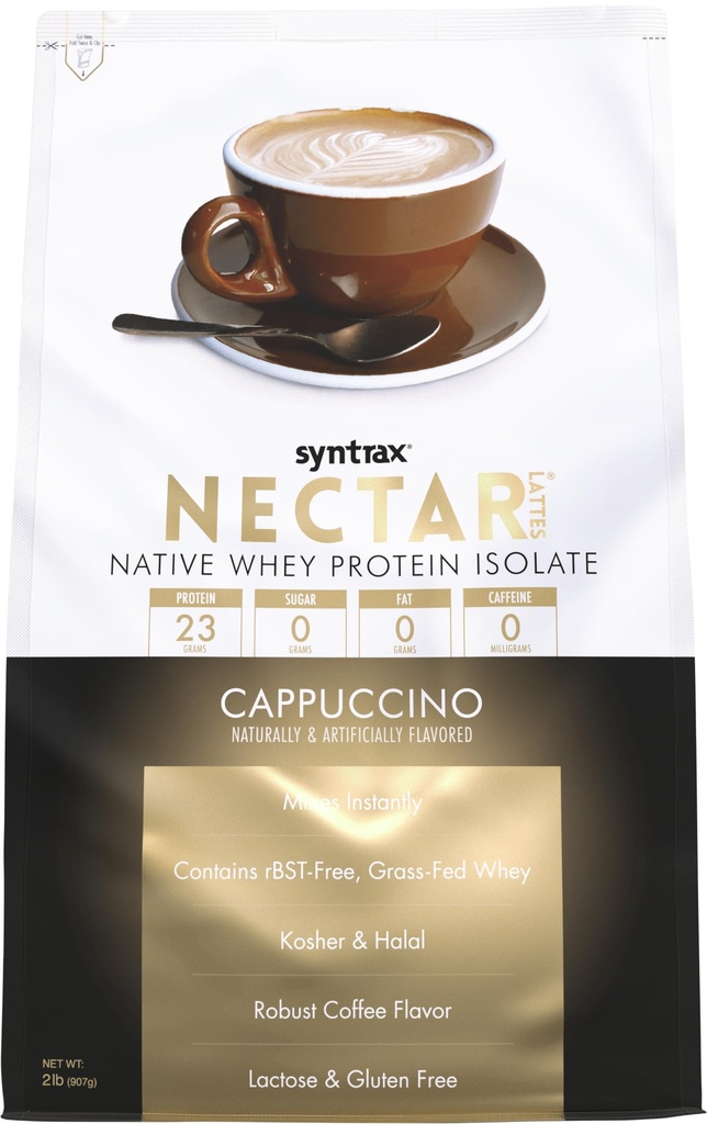 Syntrax Nutrition Nectar Lattes, 100% Whey Protein Isolate Powder, Cappuccino, 2 lbs