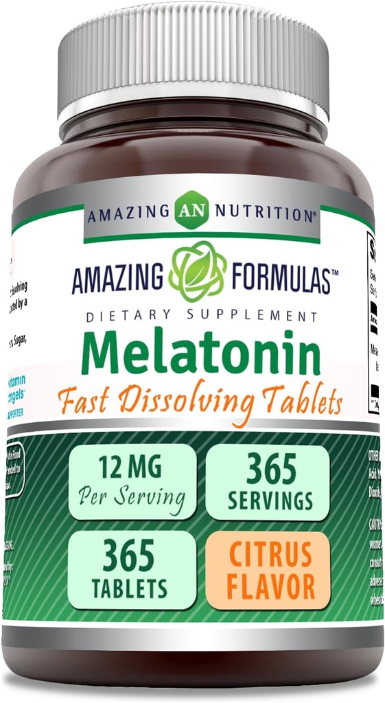 Amazing Formulas Melatonin Fast Dissolving supplement | Citrus Flavor | 12 Mg Per Serving - 365 Tablets - Non-GMO - Gluten Free | Made in USA