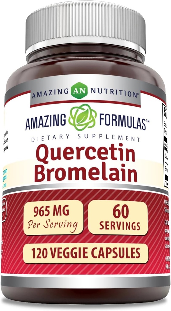 Amazing Formulas Quercetin 800 mg with Bromelain 165 mg, 120 Veggie Capsules Supplement | Non-GMO | Gluten Free | Made in USA
