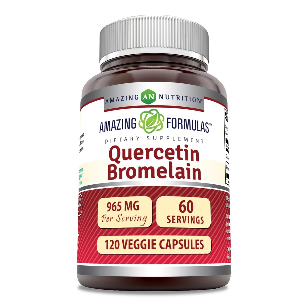 Amazing Formulas Quercetin 800mg with Bromelain 165mg, 120 Veggie Capsules Supplement | Non-GMO | Gluten Free | Made in USA