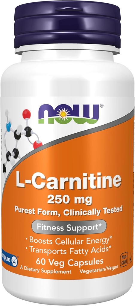 Bây giờ bổ sung, L-Carnitine 250 mg, Loài Thuần Chủng, Amino acid, Hỗ trợ phù hợp, 60 Veg Capsules