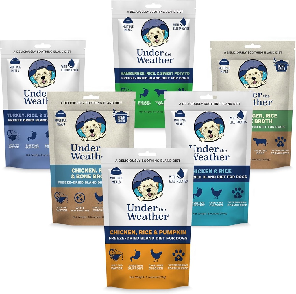 Weather Bland Diet for Dogs | Easy to Digest for Sick Dogs | Always Be Ready | Contains Electrolytes - All Natural Freeze Dried 100% Human Grade Meats | 6 Pack - Multiflavor - 6oz