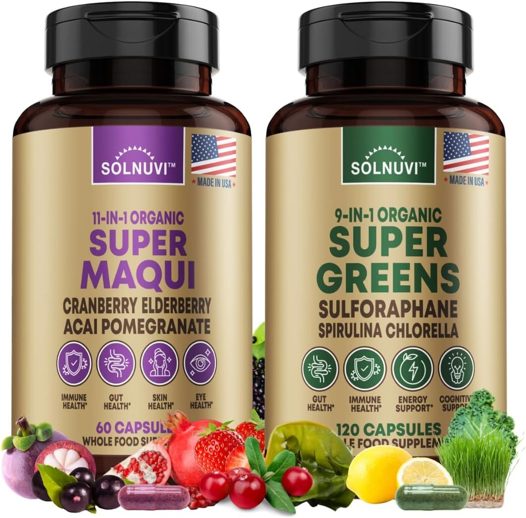 Superfood Bundle의 모든 것 - 슈퍼 Maqui Berry & Super Green - Gut Health, Immune, Skin, Wellness Support - 비 GMO, 글루텐 무료, Vegan 보충 교재