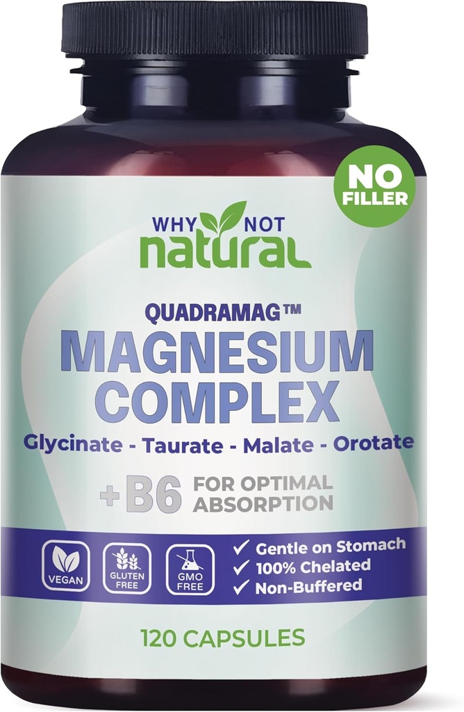 4-in-1 Magnesium Complex Supplement - Glycinate, Taurate, Malate, Orotate Blend - 300 mg per portie, 120 capsules