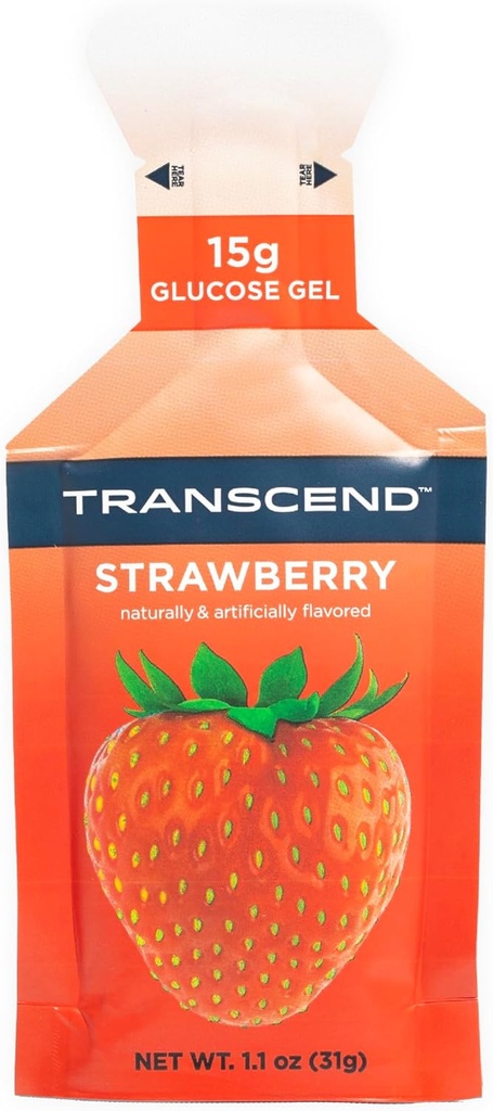 Transcend Foods φράουλα Gel (1.1 oz, Pack of 38) Γέλη φράουλας ταχείας δράσης - Χωρίς καφεΐνη, Χωρίς γλουτένη