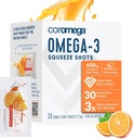Coromega Omega 3 Fish Oil Supplement, 650mg of Omega-3s with 3X Better Absorption Than Softgels, Orange Flavor, 30 Single Serve Squeeze Packet