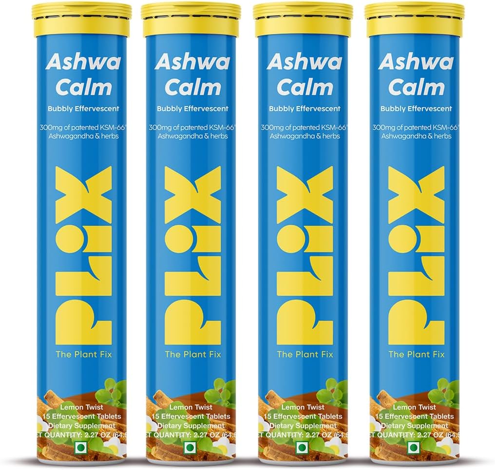 PLIX - TAIME FIX KSM-66 Ashwagandha 300mg kihisevad toidulisandid stressi, meeleolu ja energia toetamiseks D3-vitamiini ja Brahmi - 60 vegan, mitte-GMO, gluteenivabad tabletid, pakend 4
