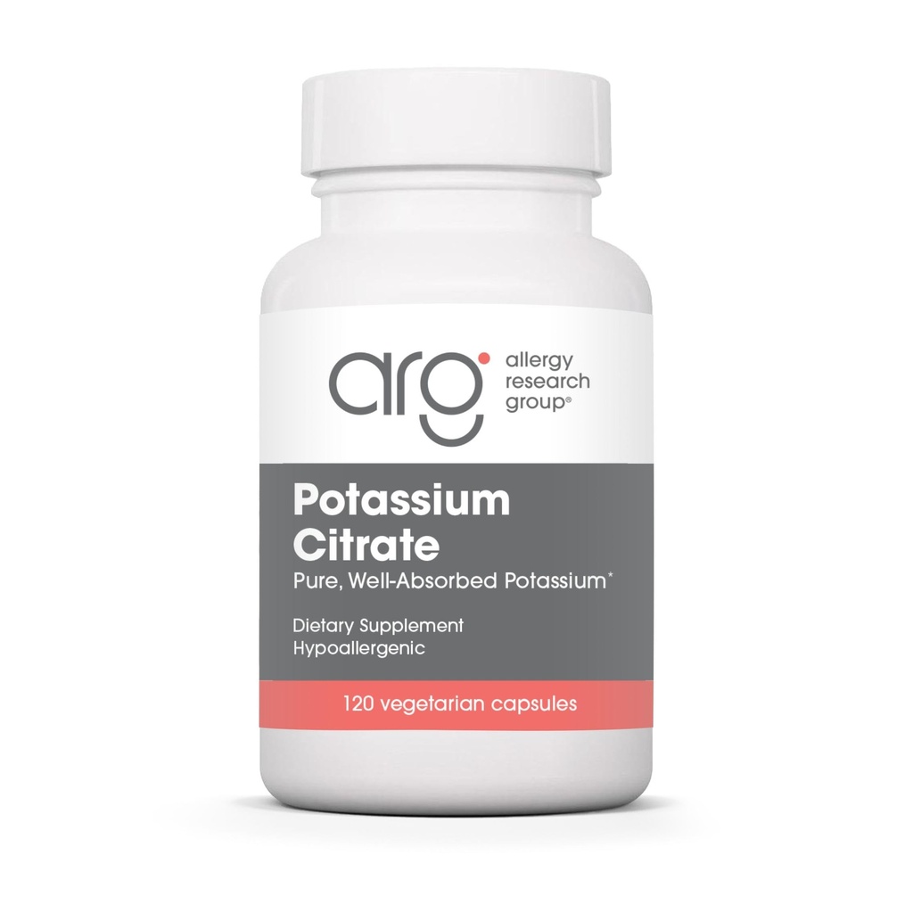 Allergy Research Group Potassium Citrate - Delivers 99 mg Potassium - Well-Absorbed Mineral for Cellular & Muscle Function - 120 Servings - 120 Capsules