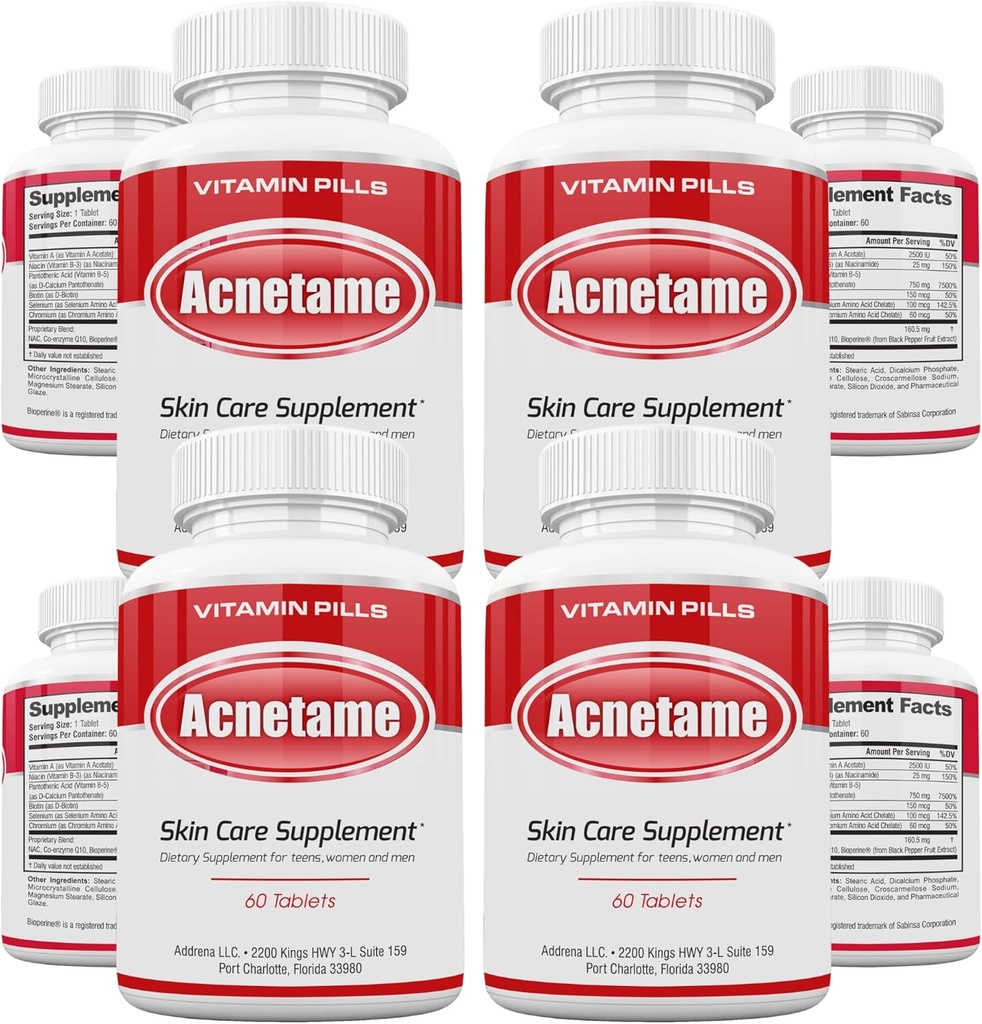 4 Pack- Vitamin dopolnila za Acne zdravljenje- Hormonske tablete za čisto oljnato kožo za ženske, moške, najstnike in odrasle