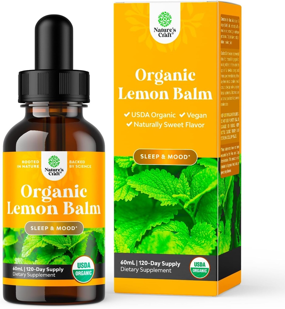 Organic Lemon Balm Leaf Liquid Extract Immuunituki - Lemon Balm Tincture Mood & Rentoutus Tuki - Organic Tincture Leaf Drops aikuisille & Kids Ruokavalio Supplement - 2OZ - 120 päivän tarjonta