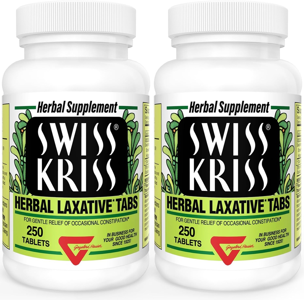Swiss Kriss Herbal Laxative Tablets, Naturalne Laxatives for Convastions Relief, Senna Laxative, 250 tabletek, (Opakowanie po 2)