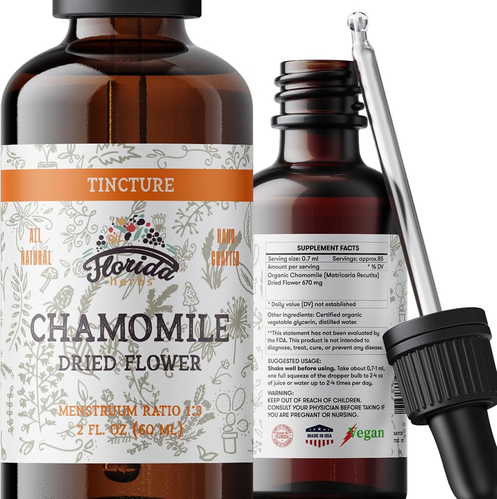 Chamomile Tincture, Chamomile erauzketa organikoa (Matricaria Recutita) Loreak