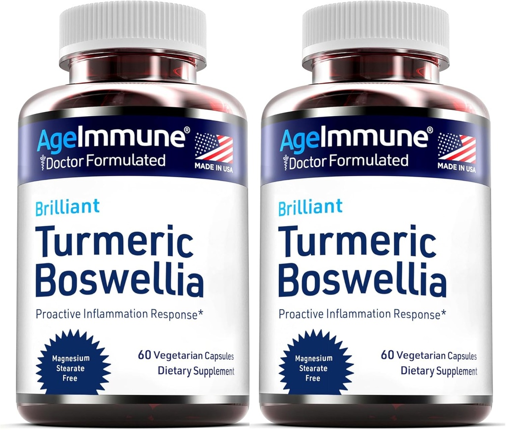 Turmeric Supplement with 65% Boswellia Serrata Extract with Black Pepper as Bioperine - Inulin -Turmeric Curcumin 95% Extract for Healthy Inflammation Response and Gut Health - 60 Capsules - 2 Pack