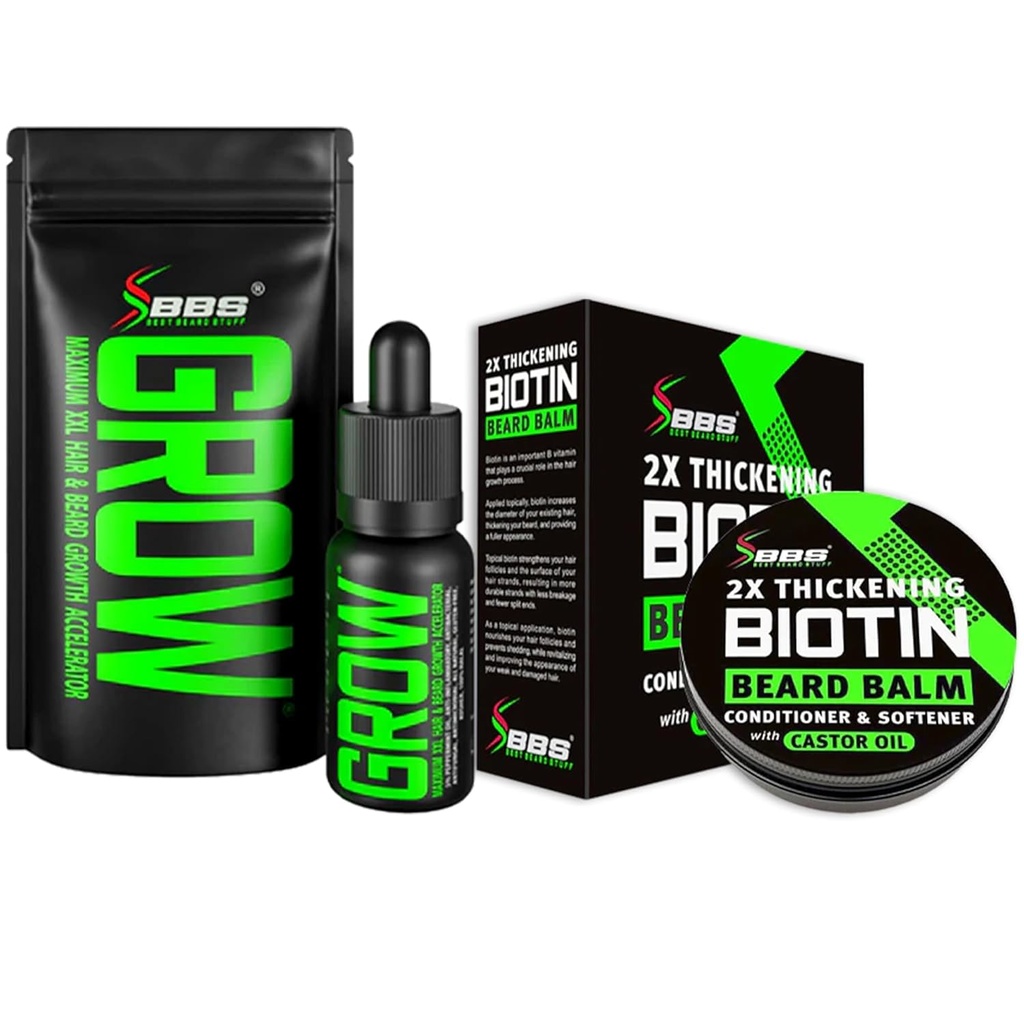 Band Growth Kit w/GROW XXL Beard Oil/Serum for Facial hair growing for Men + 2X 刺青 Biotin Mustache Wax & Balm for Men - 条件和柔软剂 - 在美国制定