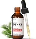 lumi Vitamina D3 K2 MK7 w Palm MCT olio - 10000 UI D3, 200 mcg K2 MK7-60ml Assorbimento Liposomico Gocce liquide sublinguali - Non OGM, Vegan, Liquido non aromatizzato - Alimentazione mensile - 2 Fl Oz