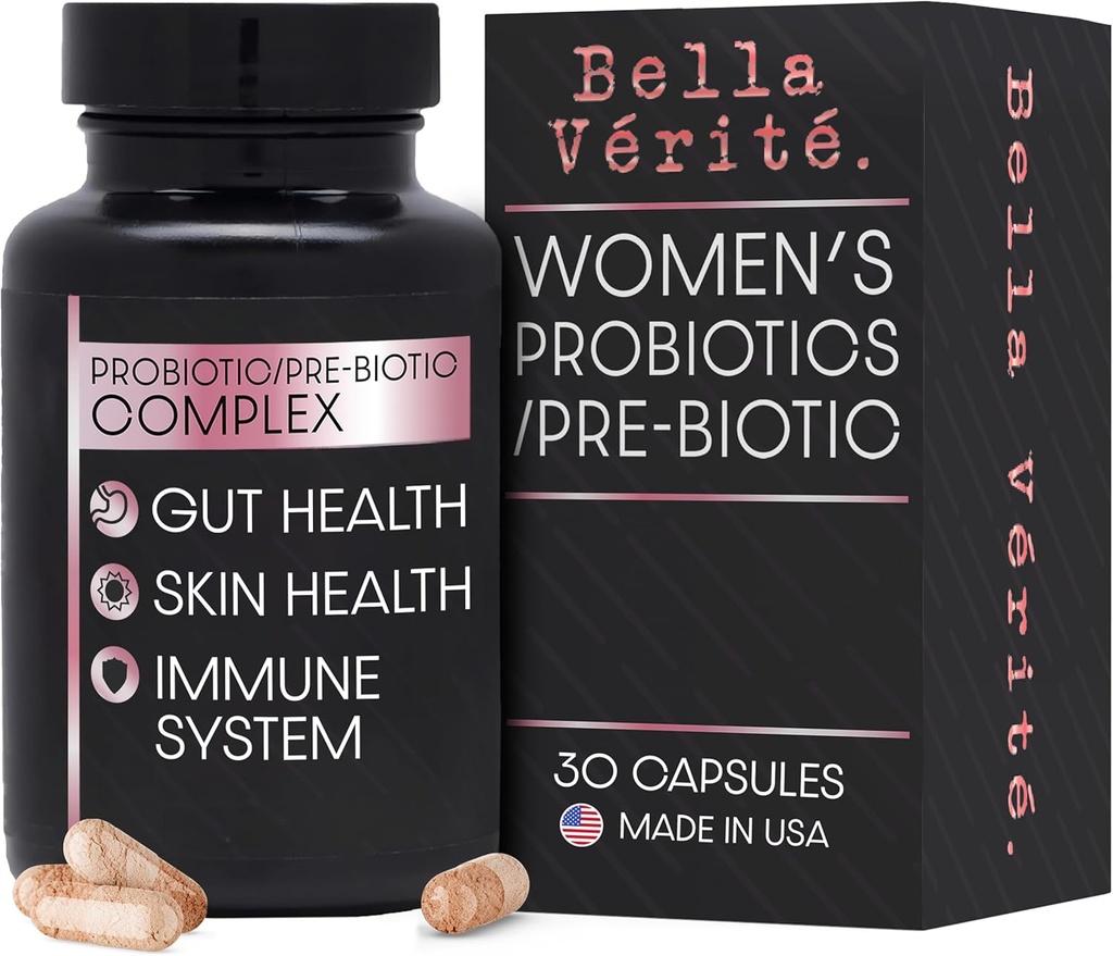 Bella Vérité. Probiotisk och prebiotisk komplex - Stöd Kvinnors Digestive & Gut Health - 3,45 miljarder CFU Lactobacillus Probiotics för Clearer Skin - Daglig Probiotisk komplement (30 vegetariska kapslar)