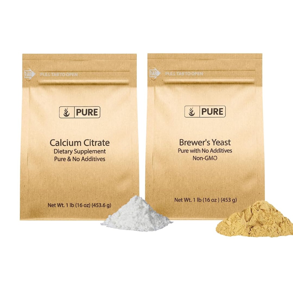 Pure Original Ingredients Brewer's Yeast and Calcium Citrate Bundle, 1 lb Each, No Additives or Fillers, Supplements