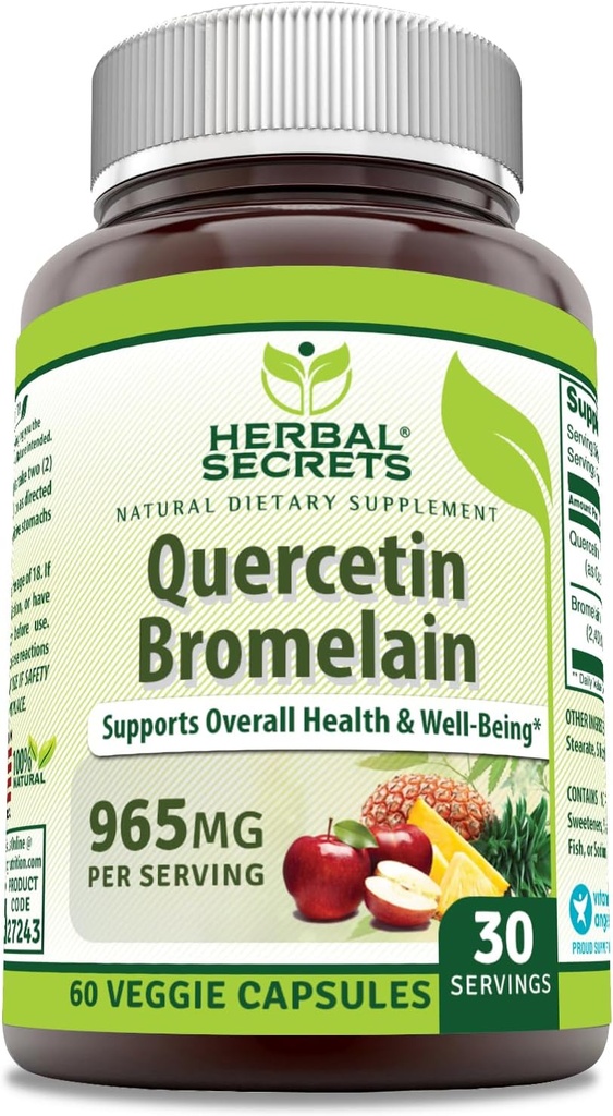 Билкови тайни Quercetin 800 Mg с Bromelain 165 Mg Добавена добавка  по 60 Veggie капсули  по-малко от GMO  по-малко от 100 Mg