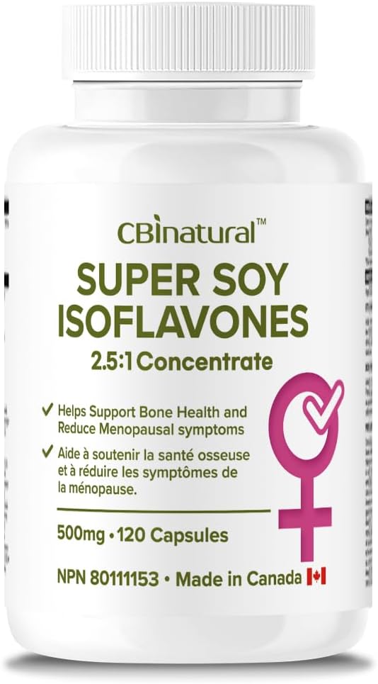 Isoflavones de soja 2,5:1 Extrait 500mg (1250 mg équivalent), soutient le mieux-être des femmes, 120 Capsules végétaliennes, 4 mois d'approvisionnement, non-OGM, sans gluten