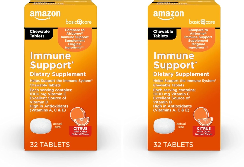   Basic Care Immune Support Citrus Chew Tablets, 32 Count (Pack of 2)