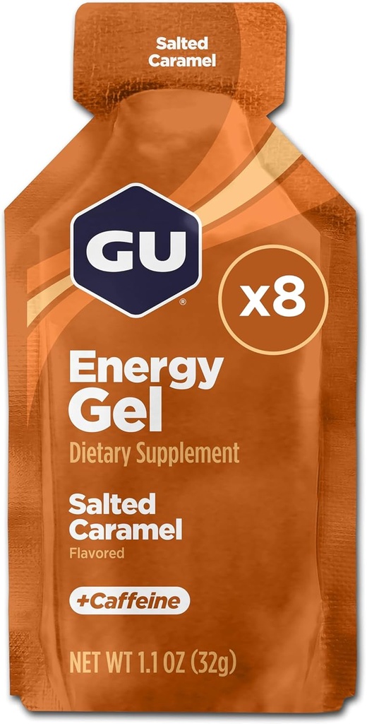 GU Energy Original Sports Nutrition Energy Gel, 8-Count, Caramel salato