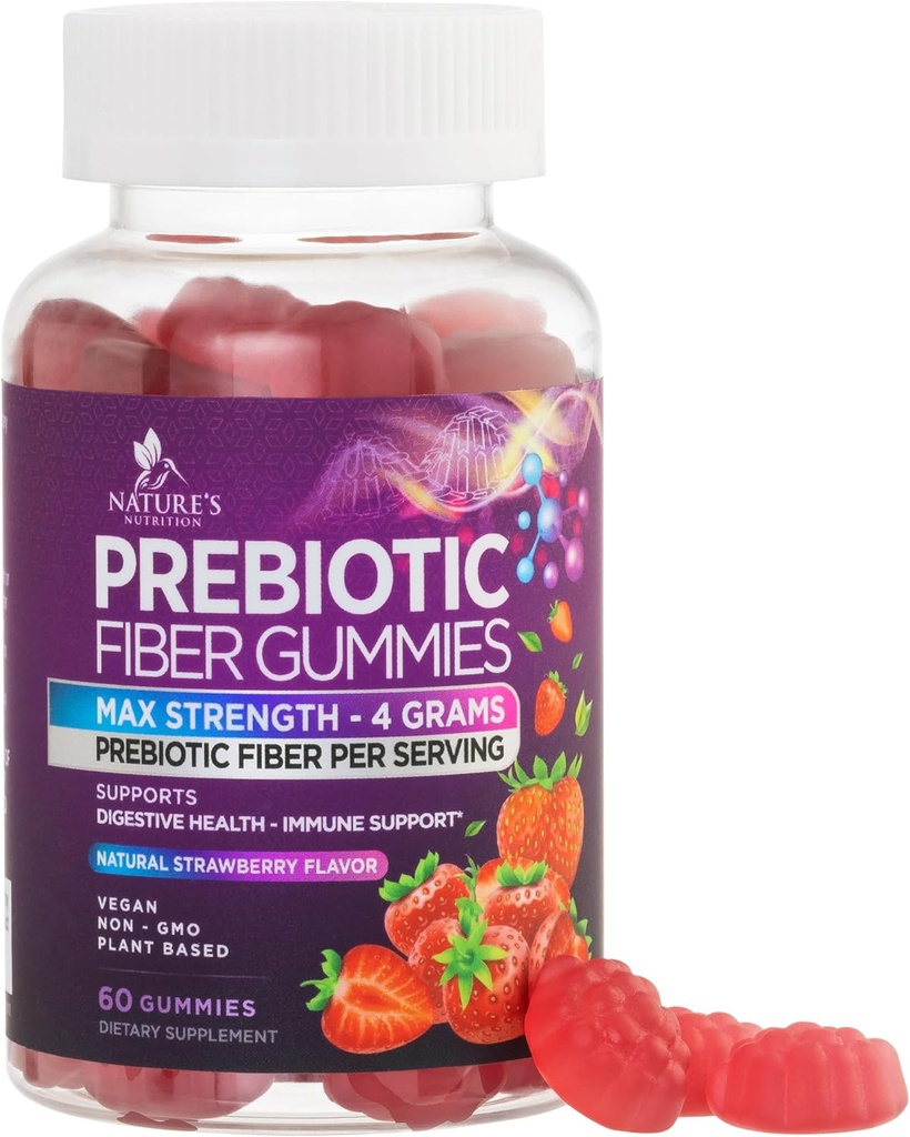 Fiber Giesies per adults, Daily 4g Gummy Fiber suplementari, Implementació de salut prodigiva Prebètic - Implementació de la base de Solubles Fiber Chews, Prebiòtics, suport regularitat i Digestion no-GMO - 60 Gumplandes