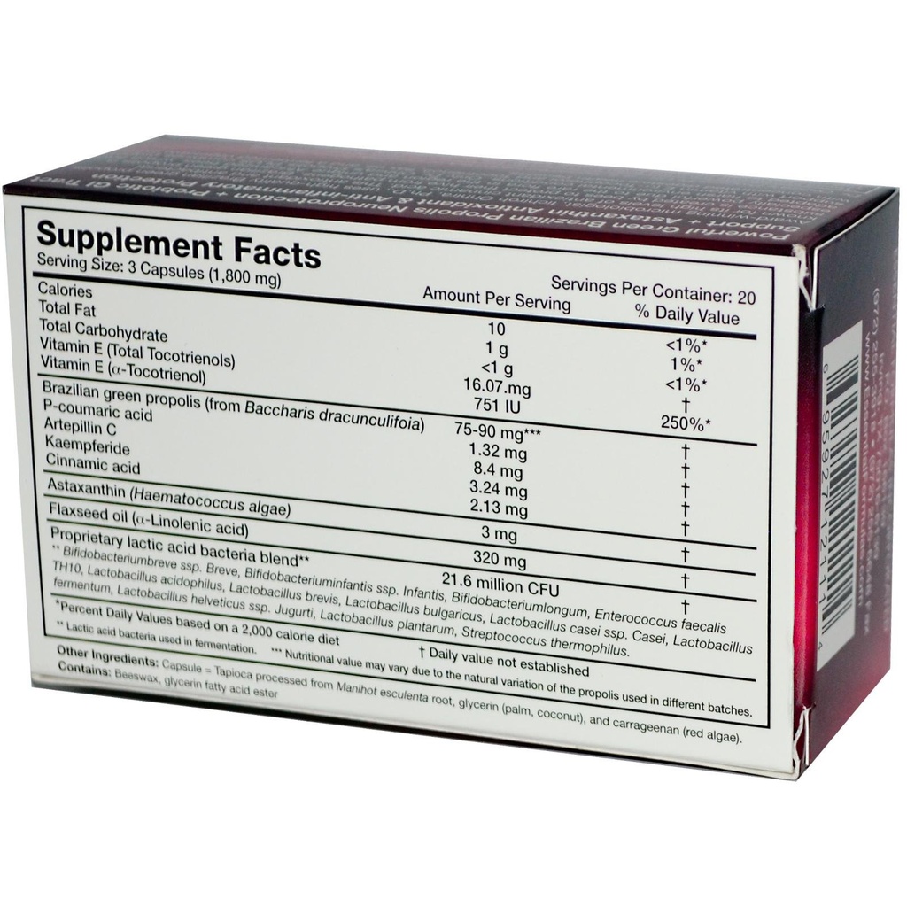 Dr. Ohhira's Propolis Plus 60 Capsules with Brazilian Green Propolis, Probiotic Extract and Astaxanthin