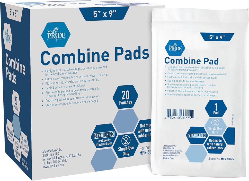 MED PRIDE Nonstick Sterile Abd Combine Pads 5x9 en extra Absorbent Surgical Dressing for Heavy Leakage