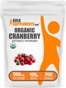 BulkSupplements.com Organic Cranberry Extract de pulbere - Organic Cranberry Aroma de pulbere, Sursa de Vaccinium Macrocarpon Fruit - Vegan & Gluten gratuit, 500 mg per Serving, 100g (3.5 oz) (Pachet de 1)
