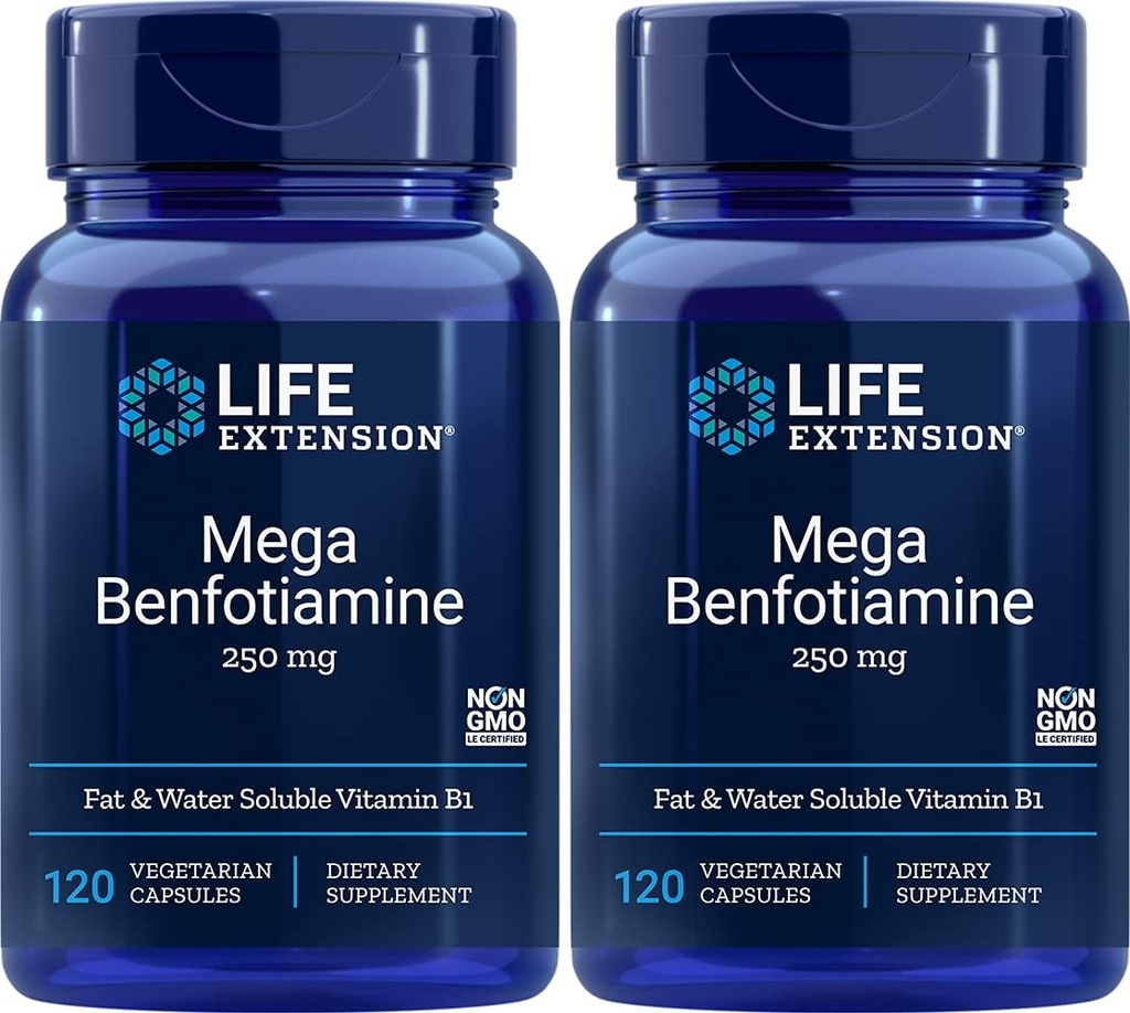 Life Extension Mega Benfotiamine Kapsel, 250 Mg, 120 Taimetoit Kapsel 2 pudelit