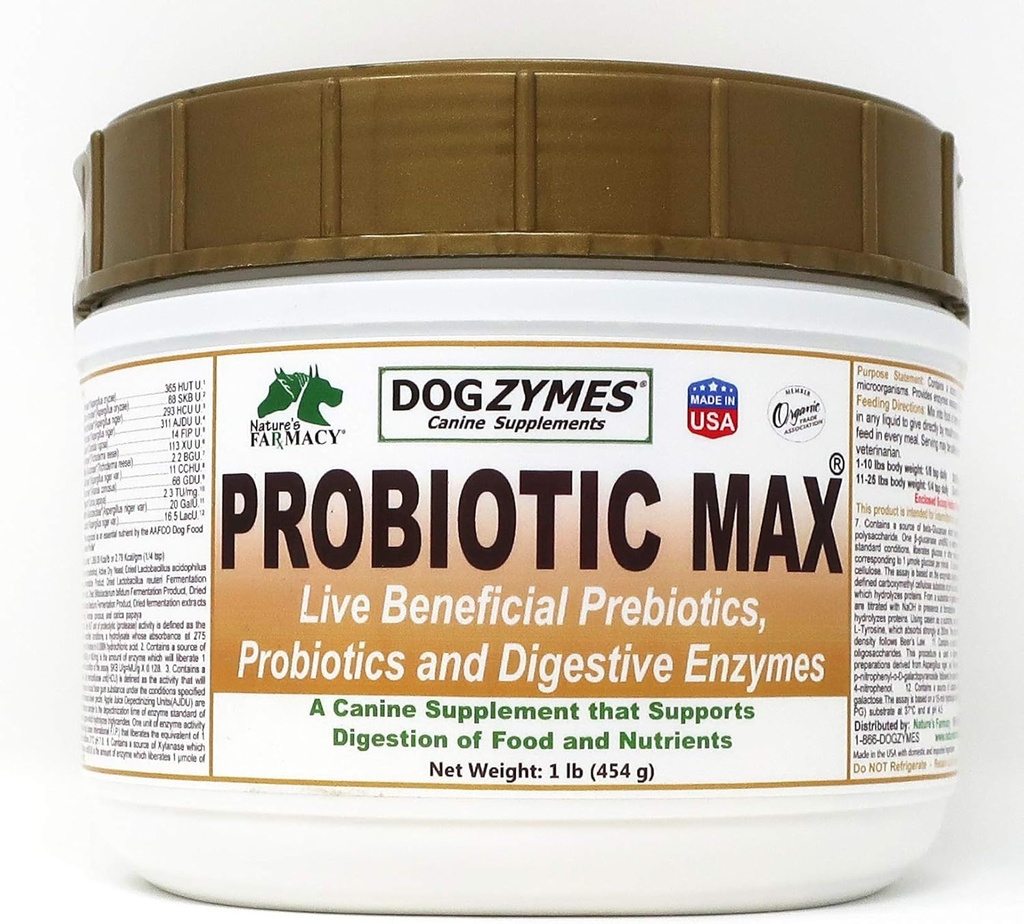 Dogzymes Probiotic Max -10 miliarde Probioticele CFU, Prebioticele, Enzimele Digestive - Relieves Diaree, Stomac supărat, Constipație, Gaz, Alergia, Imunitatea și Sănătatea generală (1 liră)