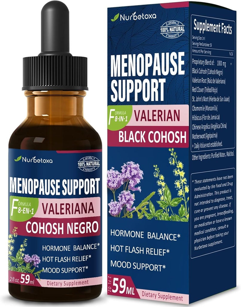 Prehranska dopolnilo Menopause Podpora kapljice, Estroven Menopause Relief Tinktura za vroče Flashes & nočno potenje s črno Cohosh, Valerian. 2oz